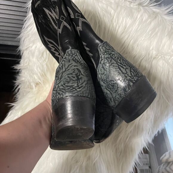 VTG Tony Lama‎ 6252 Black/Grey Shrunken Bull Shoulder Cowboy Boots Men 8D - Picture 6 of 9